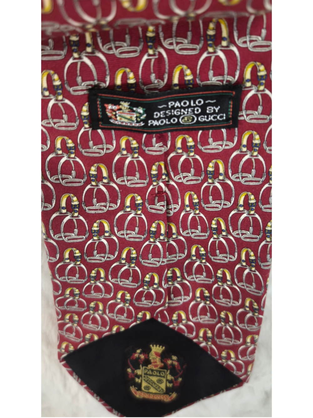 Paolo Gucci Mens Tie Red Equestrian Stirrup Horse Vintage Designer Necktie Italy